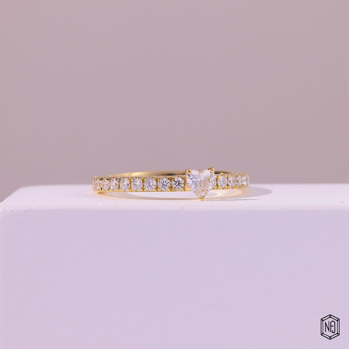 0.11 Carat Heart Cut Lab Grown Diamond Side Stone Pavé Engagement Ring - Gallery & Prongs Detail