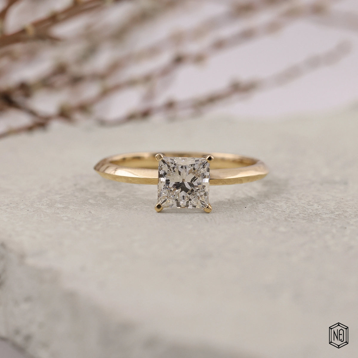 1.5 Carat Princess Cut Lab Grown Diamond Classic Solitaire Engagement Ring - Front Top View