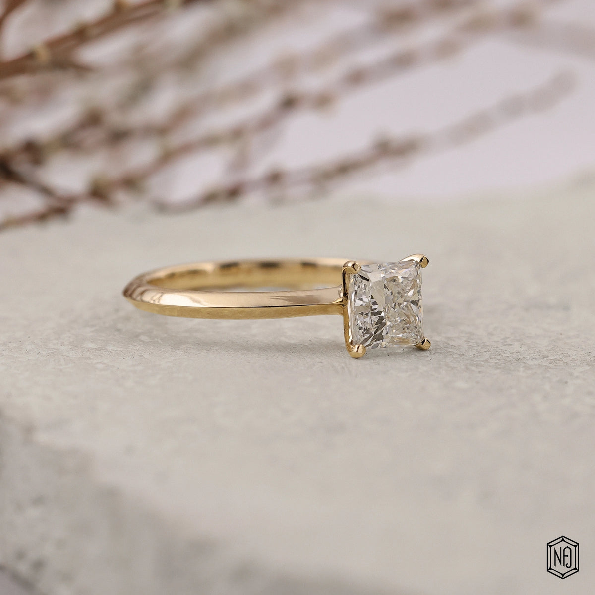 1.5 Carat Princess Cut Lab Grown Diamond Classic Solitaire Engagement Ring - Gallery & Prongs Detail