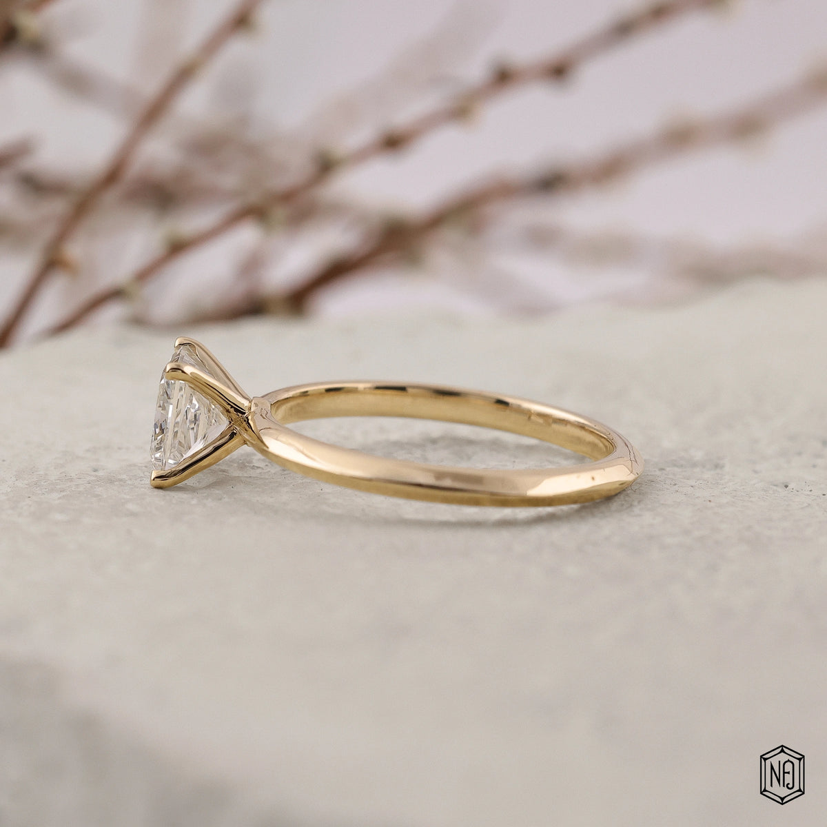 1.5 Carat Princess Cut Lab Grown Diamond Classic Solitaire Engagement Ring - Angled Perspective