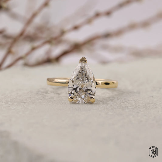 Pear Cut Lab Grown Diamond Solitaire Engagement Ring with 3-Prong Round Ball Setting