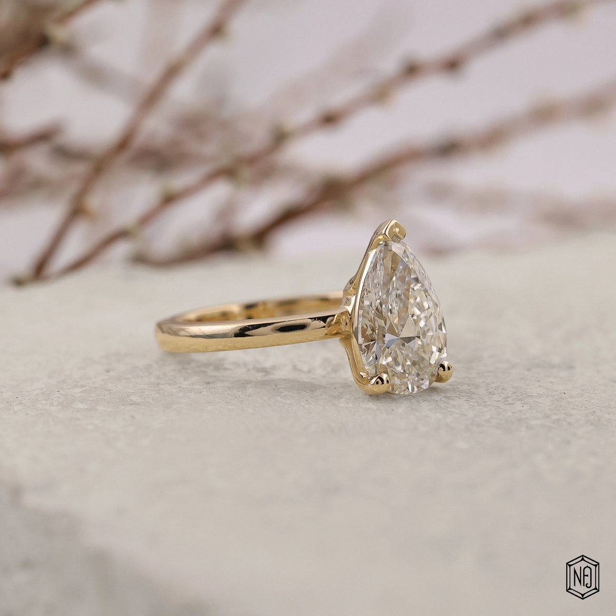 Pear Cut Lab Grown Diamond Solitaire Engagement Ring with 3-Prong Round Ball Setting