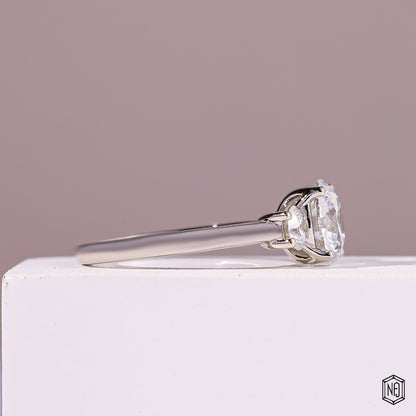 2.08 Carat Round Cut Lab Grown Diamond Trellis Three-Stone Engagement Ring - Side Profile Angle