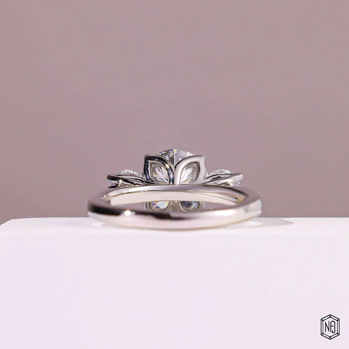 2.08 Carat Round Cut Lab Grown Diamond Trellis Three-Stone Engagement Ring - Hand View / Detail Angle