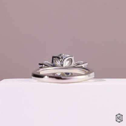 2.08 Carat Round Cut Lab Grown Diamond Trellis Three-Stone Engagement Ring - Hand View / Detail Angle