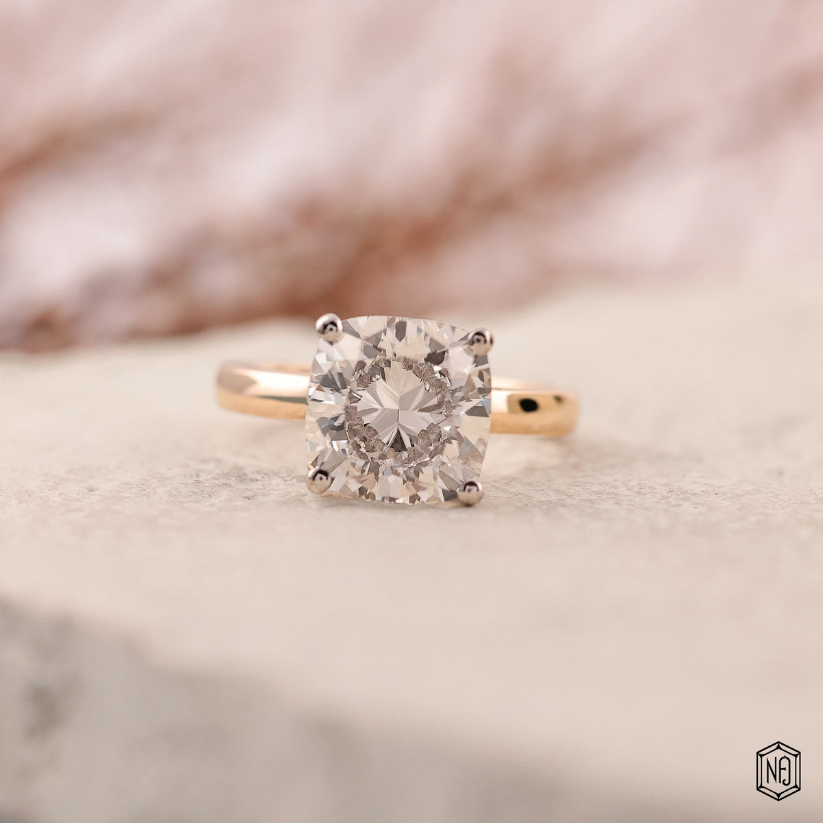 4.73 Carat Cushion Cut Lab Grown Diamond Two-Tone Solitaire Engagement Ring - Front Top View