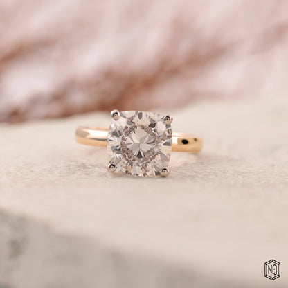 4.73 Carat Cushion Cut Lab Grown Diamond Two-Tone Solitaire Engagement Ring - Front Top View