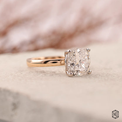 4.73 Carat Cushion Cut Lab Grown Diamond Two-Tone Solitaire Engagement Ring - Gallery & Prongs Detail