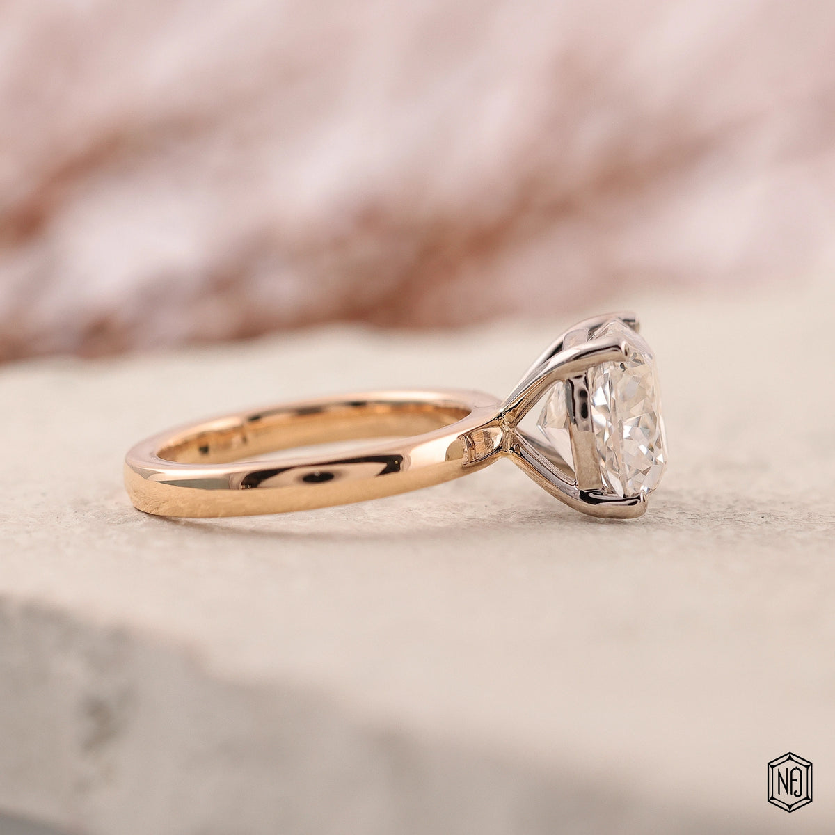4.73 Carat Cushion Cut Lab Grown Diamond Two-Tone Solitaire Engagement Ring - Side Profile Angle