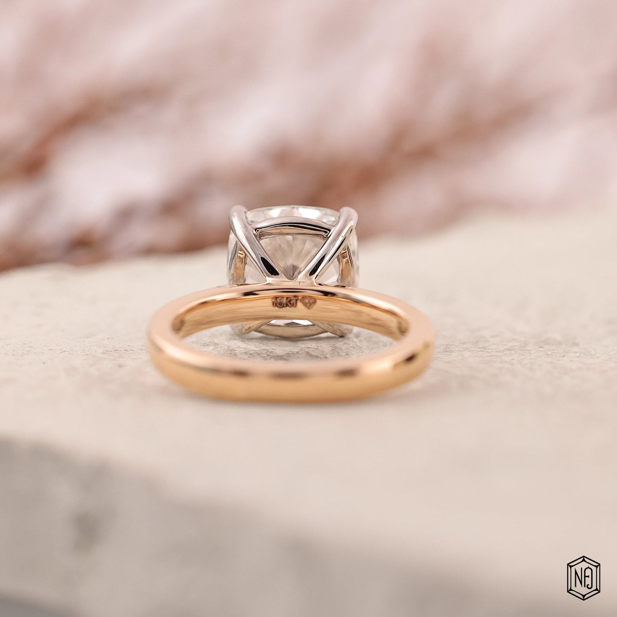4.73 Carat Cushion Cut Lab Grown Diamond Two-Tone Solitaire Engagement Ring - Hand View / Detail Angle