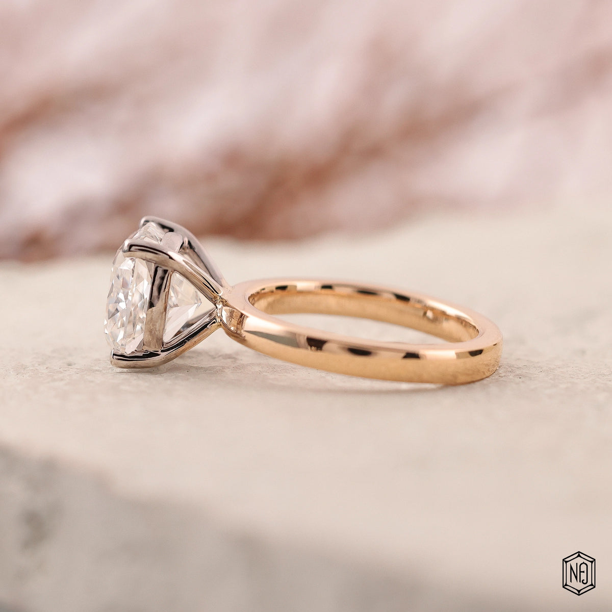 4.73 Carat Cushion Cut Lab Grown Diamond Two-Tone Solitaire Engagement Ring - Angled Perspective