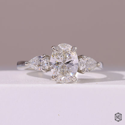 1.5 Carat Oval Cut Lab Grown Diamond Trellis Three-Stone Engagement Ring - Front Top View