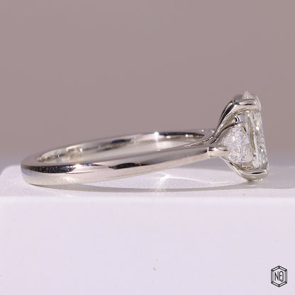 1.5 Carat Oval Cut Lab Grown Diamond Trellis Three-Stone Engagement Ring - Side Profile Angle