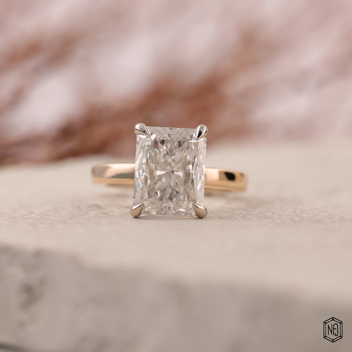 4.01 Carat Radiant Cut Lab Grown Diamond Two-Tone Solitaire Engagement Ring - Front Top View