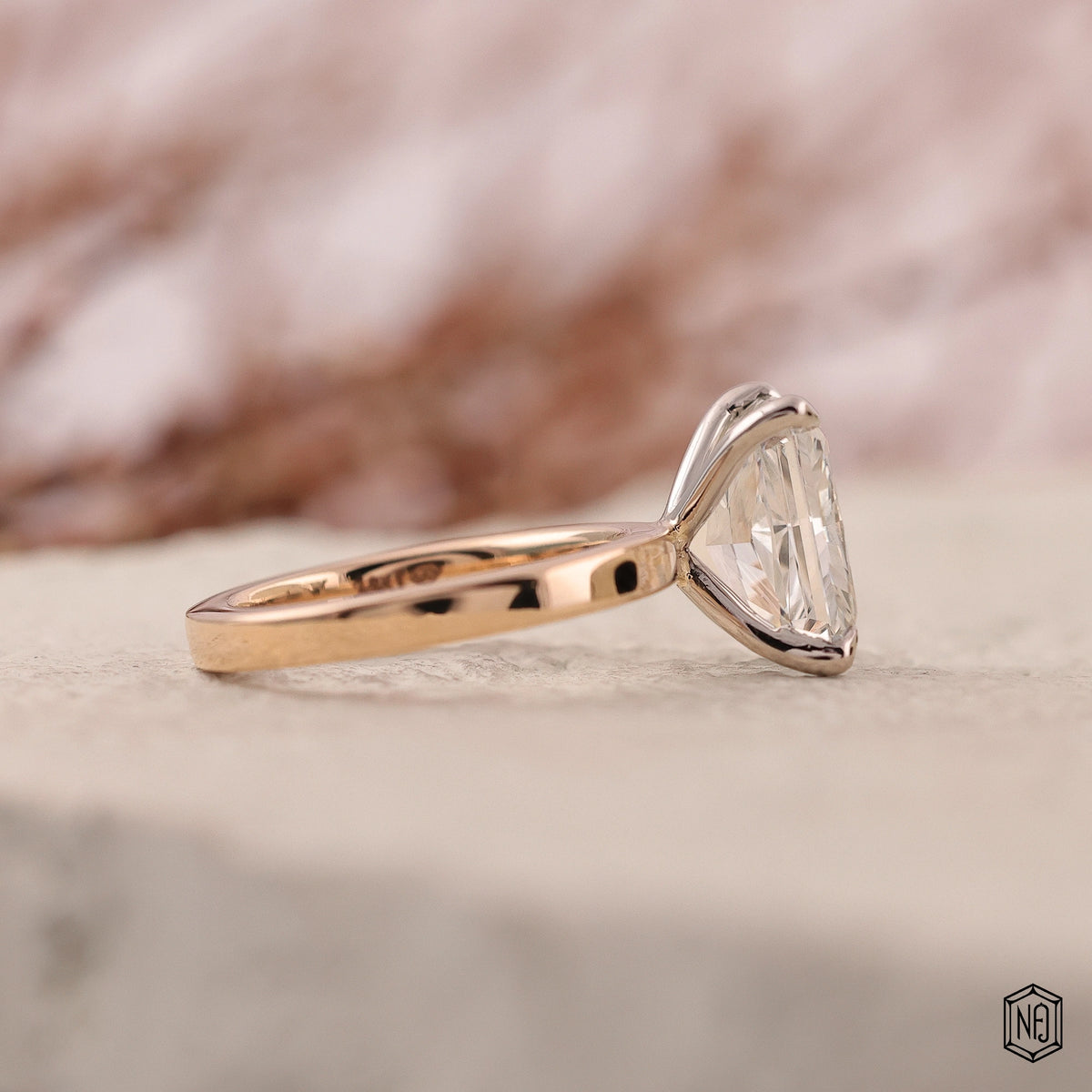 4.01 Carat Radiant Cut Lab Grown Diamond Two-Tone Solitaire Engagement Ring - Side Profile Angle
