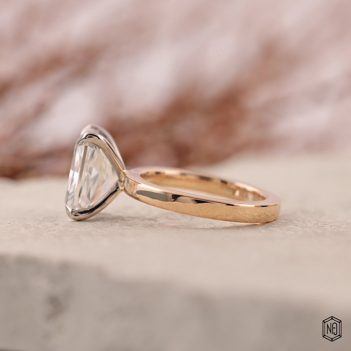 4.01 Carat Radiant Cut Lab Grown Diamond Two-Tone Solitaire Engagement Ring - Angled Perspective