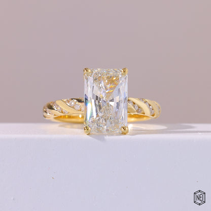3.5 Carat Radiant Cut Lab Grown Diamond Side Stone Pavé Engagement Ring - Front Top View