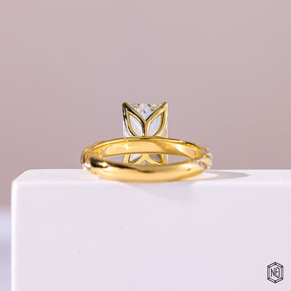 3.5 Carat Radiant Cut Lab Grown Diamond Side Stone Pavé Engagement Ring - Hand View / Detail Angle