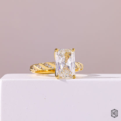 3.5 Carat Radiant Cut Lab Grown Diamond Side Stone Pavé Engagement Ring - Gallery & Prongs Detail