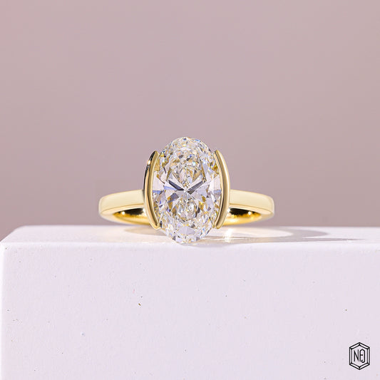 3.51 Carat Oval Cut Lab Grown Diamond Modern Bezel Engagement Ring - Front Top View