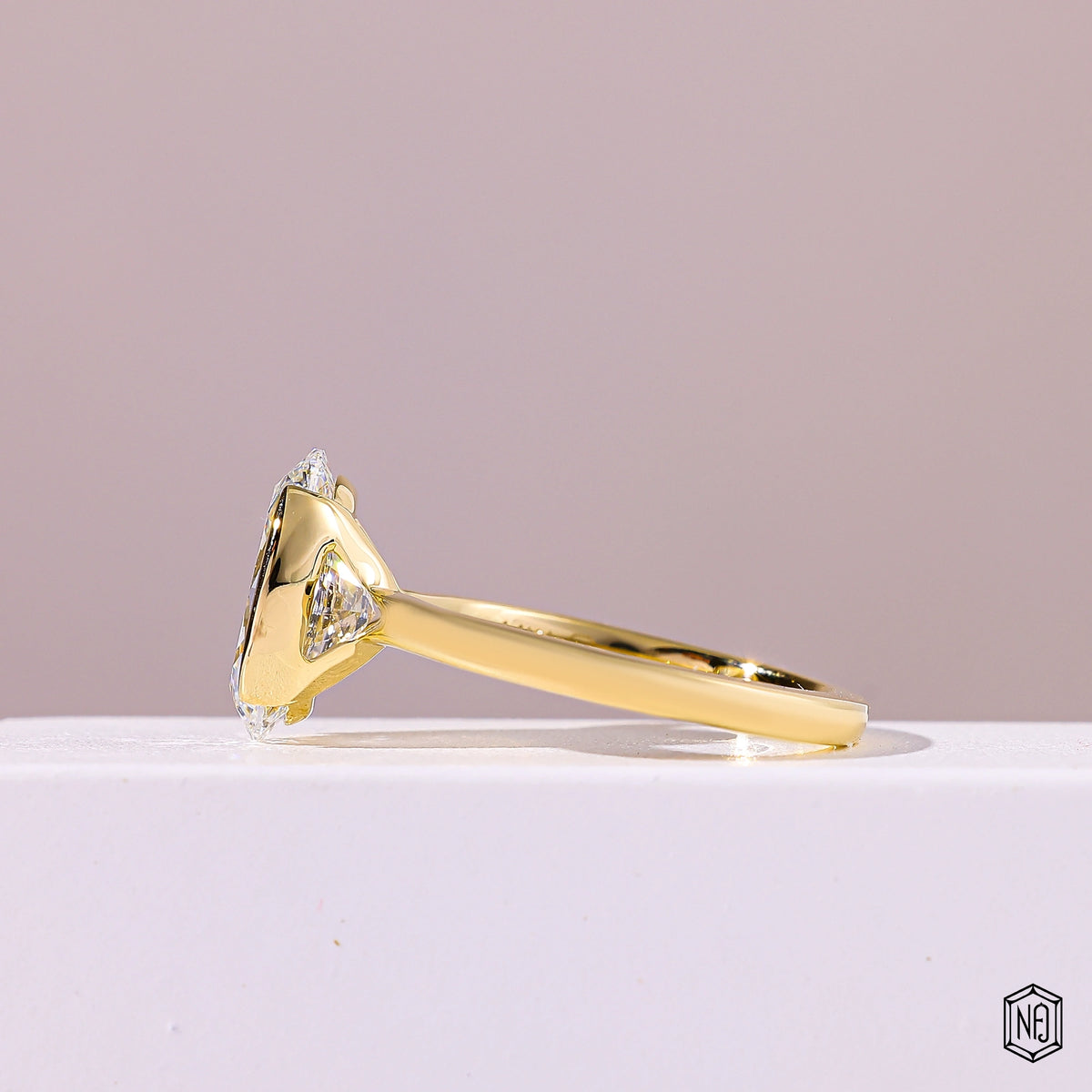 3.51 Carat Oval Cut Lab Grown Diamond Modern Bezel Engagement Ring - Angled Perspective