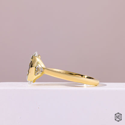 3.51 Carat Oval Cut Lab Grown Diamond Modern Bezel Engagement Ring - Angled Perspective