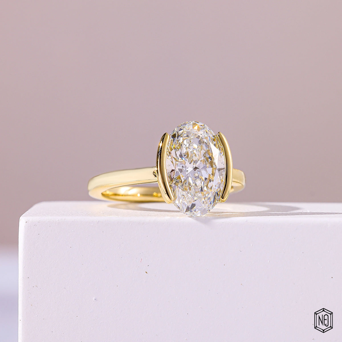 3.51 Carat Oval Cut Lab Grown Diamond Modern Bezel Engagement Ring - Gallery & Prongs Detail