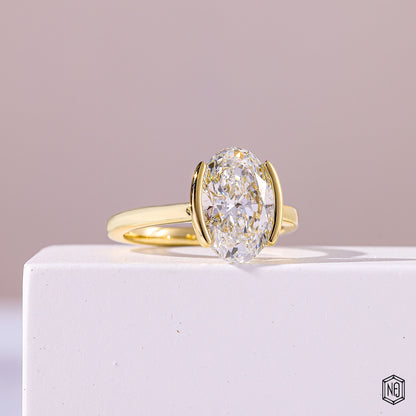 3.51 Carat Oval Cut Lab Grown Diamond Modern Bezel Engagement Ring - Gallery & Prongs Detail