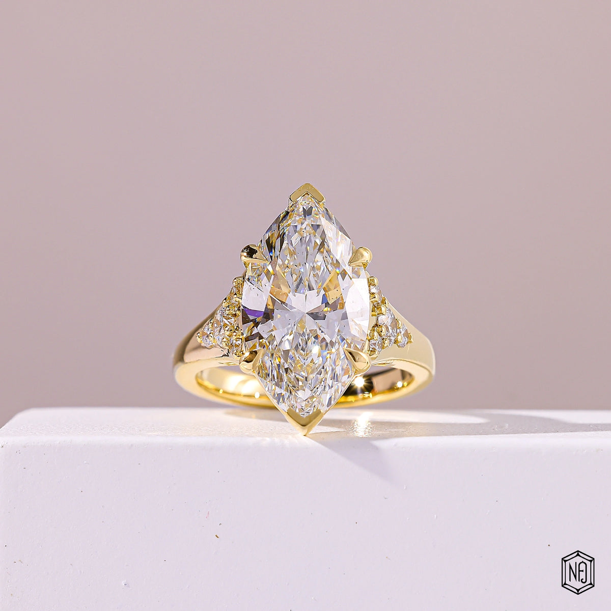 5.20 Carat Marquise Cut Lab Grown Diamond Vintage Inspired Heirloom Engagement Ring - Front Top View