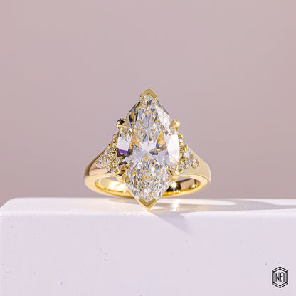 5.20 Carat Marquise Cut Lab Grown Diamond Vintage Inspired Heirloom Engagement Ring - Front Top View