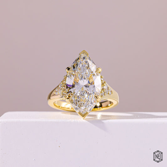 5.20 Carat Marquise Cut Lab Grown Diamond Vintage Inspired Heirloom Engagement Ring - Front Top View