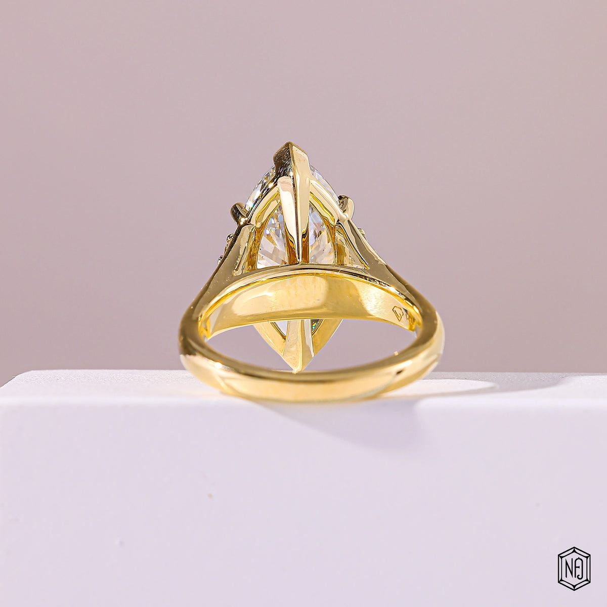 5.20 Carat Marquise Cut Lab Grown Diamond Vintage Inspired Heirloom Engagement Ring - Hand View / Detail Angle