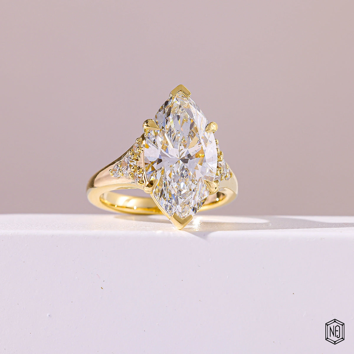 5.20 Carat Marquise Cut Lab Grown Diamond Vintage Inspired Heirloom Engagement Ring - Gallery & Prongs Detail