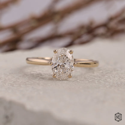 1.46 Carat Oval Cut Lab Grown Diamond Classic Solitaire Engagement Ring - Front Top View