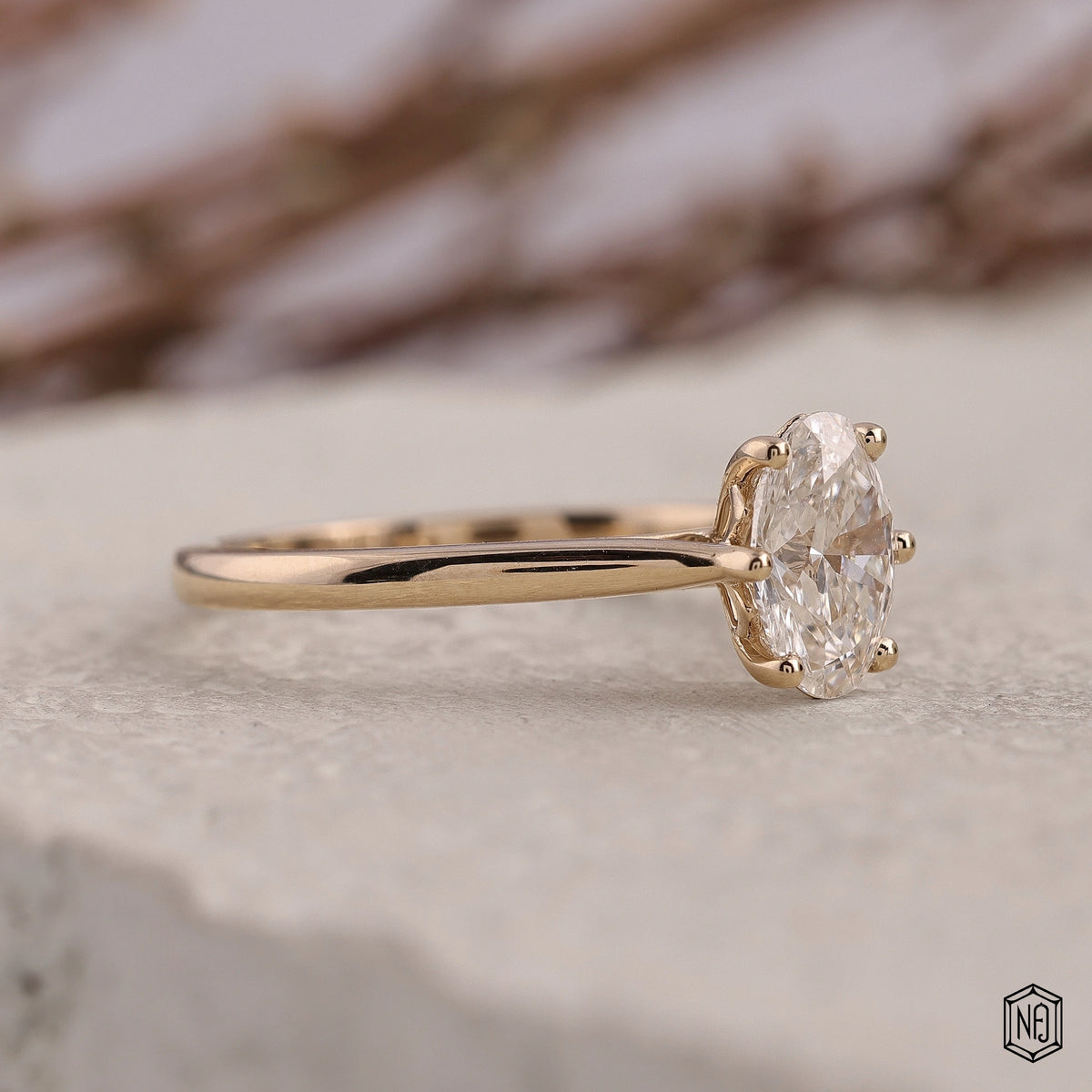 1.46 Carat Oval Cut Lab Grown Diamond Classic Solitaire Engagement Ring - Gallery & Prongs Detail