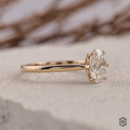 1.46 Carat Oval Cut Lab Grown Diamond Classic Solitaire Engagement Ring - Gallery & Prongs Detail