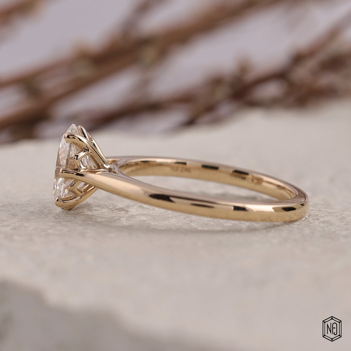 1.46 Carat Oval Cut Lab Grown Diamond Classic Solitaire Engagement Ring - Angled Perspective