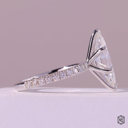 2.60 Carat Marquise Cut Lab Grown Diamond Side Stone Pavé Engagement Ring - Side Profile Angle