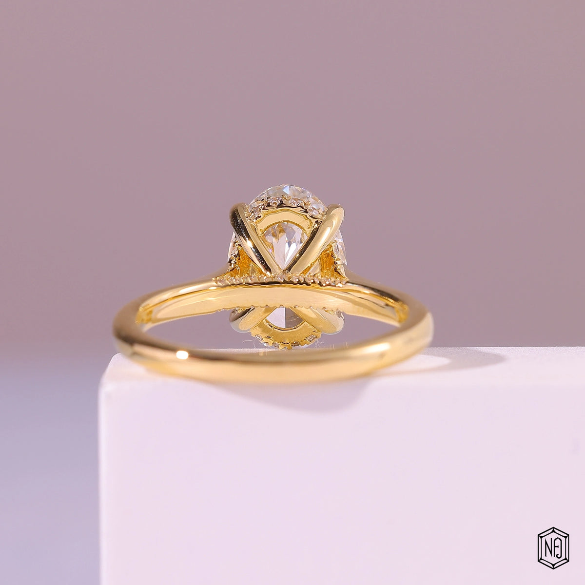 4.1 Carat Oval Cut Lab Grown Diamond Delicate Hidden Halo Engagement Ring - Hand View / Detail Angle