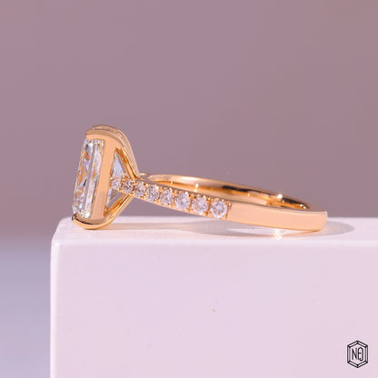 2.92 Carat Radiant Cut Lab Grown Diamond Side Stone Pavé Engagement Ring - Angled Perspective