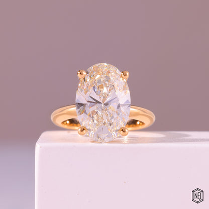6.02 Carat Oval Cut Lab Grown Diamond Classic Solitaire Engagement Ring - Front Top View