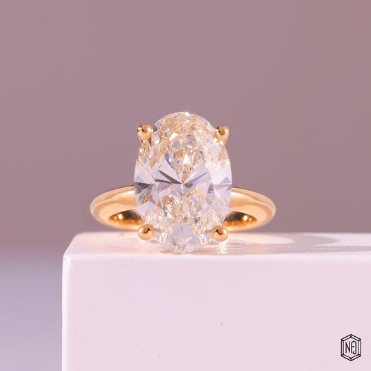 6.02 Carat Oval Cut Lab Grown Diamond Classic Solitaire Engagement Ring - Front Top View