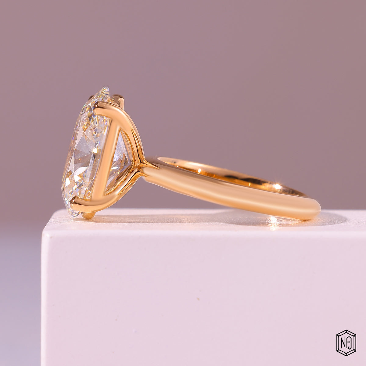 6.02 Carat Oval Cut Lab Grown Diamond Classic Solitaire Engagement Ring - Angled Perspective