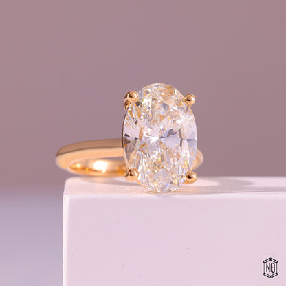 6.02 Carat Oval Cut Lab Grown Diamond Classic Solitaire Engagement Ring - Gallery & Prongs Detail