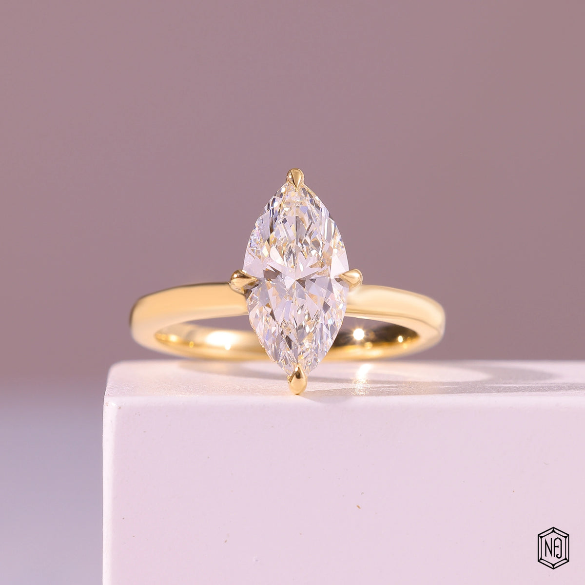 2.1 Carat Marquise Cut Lab Grown Diamond Delicate Hidden Halo Engagement Ring - Front Top View