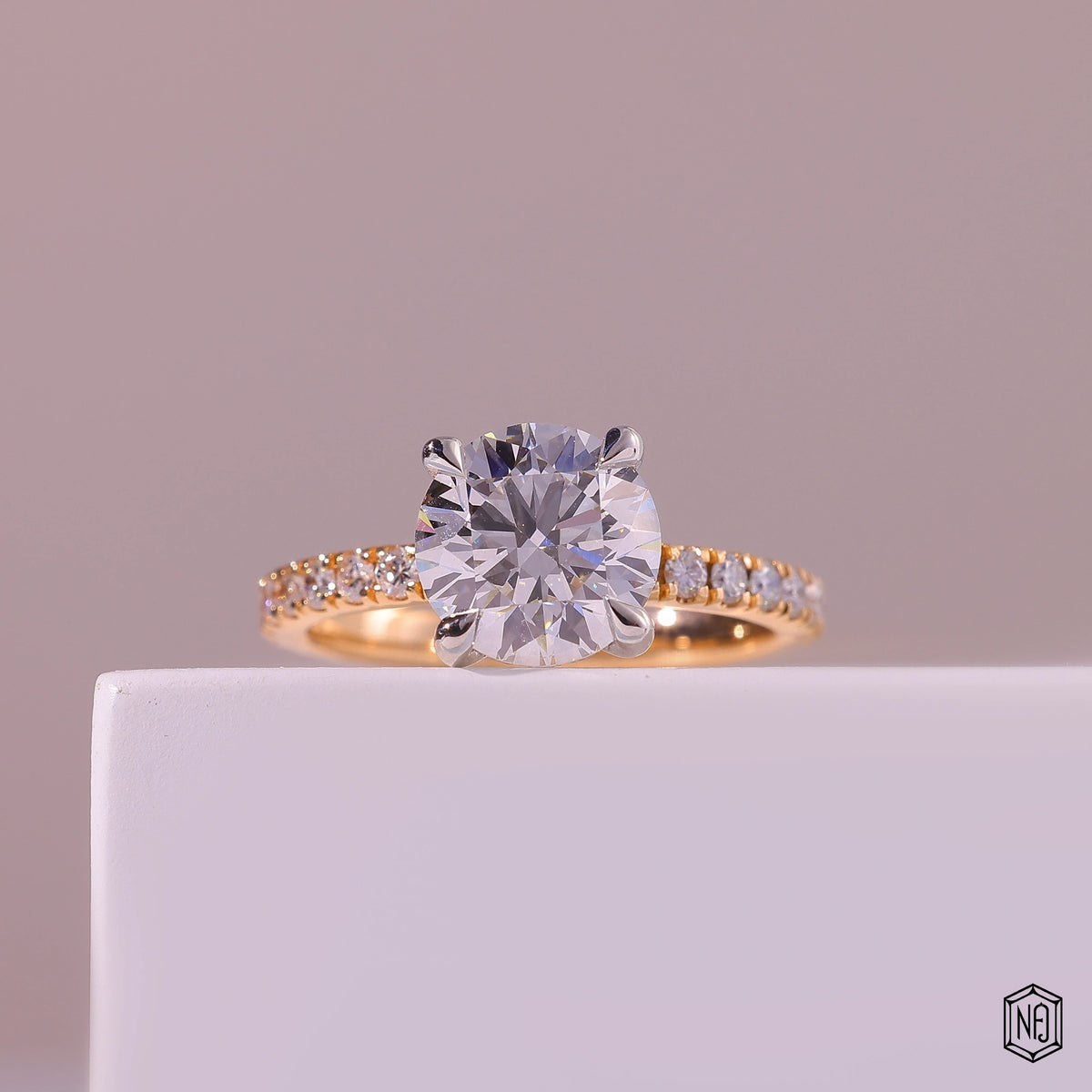 2.22 Carat Round Cut Lab Grown Diamond Two-Tone Solitaire Engagement Ring - Front Top View