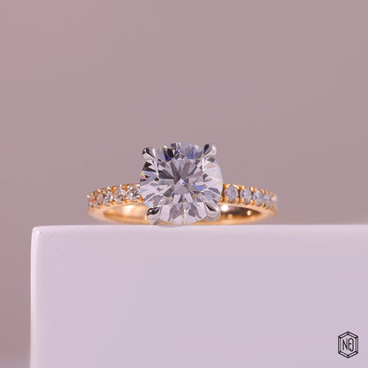 2.22 Carat Round Cut Lab Grown Diamond Two-Tone Solitaire Engagement Ring - Front Top View