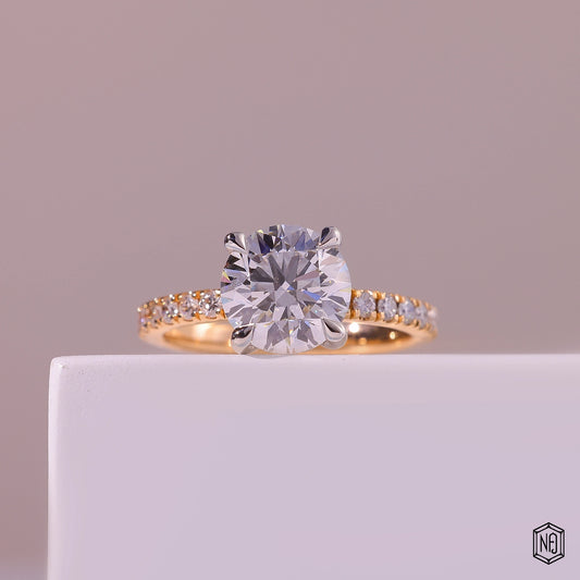 2.22 Carat Round Cut Lab Grown Diamond Two-Tone Solitaire Engagement Ring - Front Top View