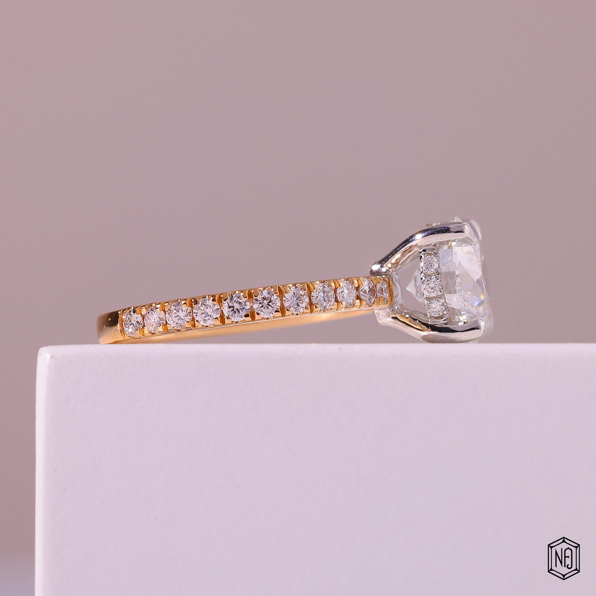 2.22 Carat Round Cut Lab Grown Diamond Two-Tone Solitaire Engagement Ring - Side Profile Angle