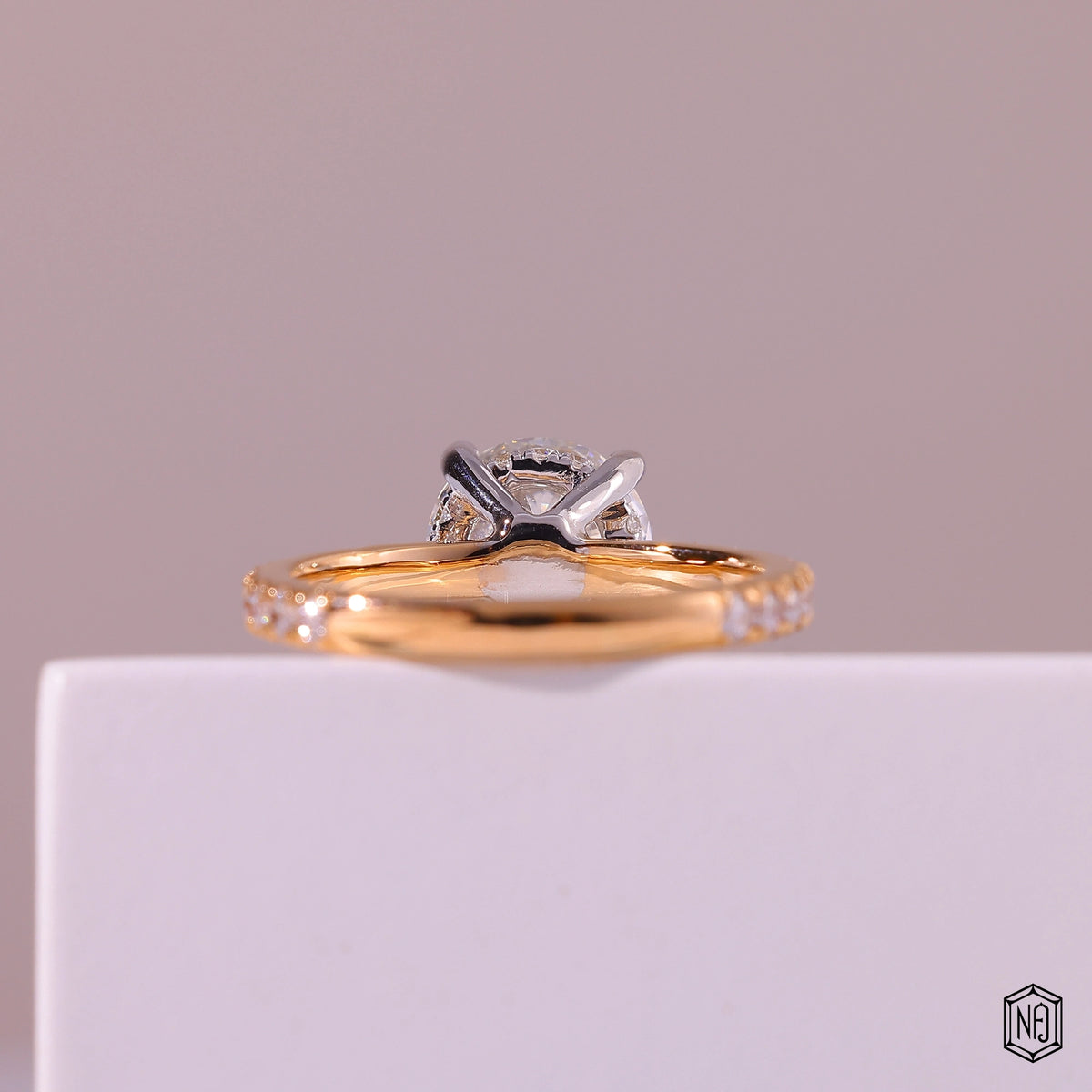 2.22 Carat Round Cut Lab Grown Diamond Two-Tone Solitaire Engagement Ring - Hand View / Detail Angle